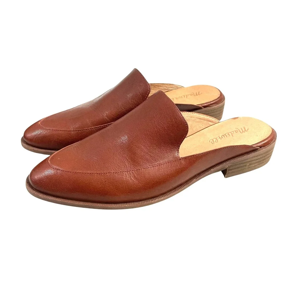 Madewell The Frances slide on leather‎ Loafer Mule Size 8 cognac brown